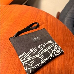 STATE Black and White Map-Print Wristlet Pouch